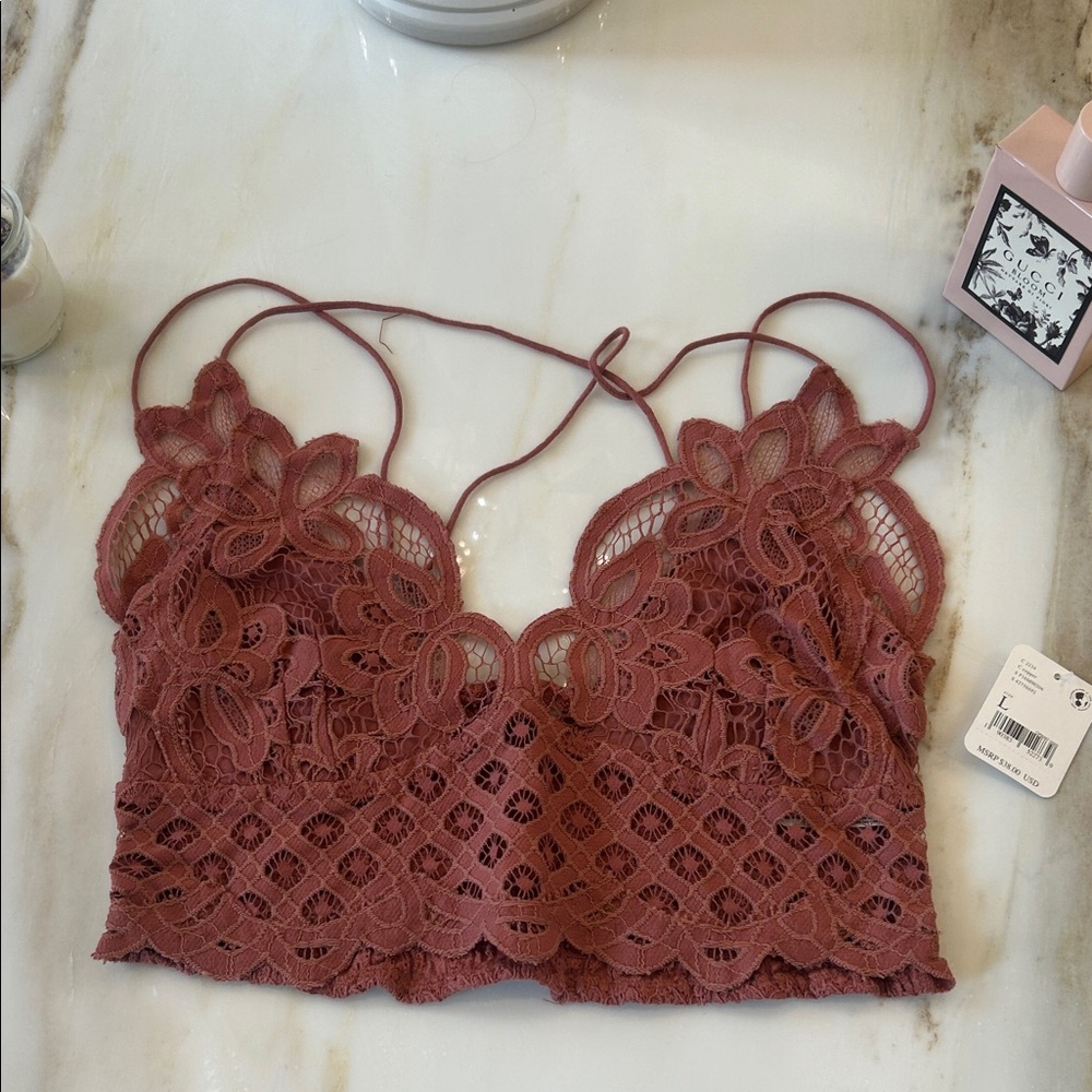 Free People Floral Lace Bandeau in Dusty Rose